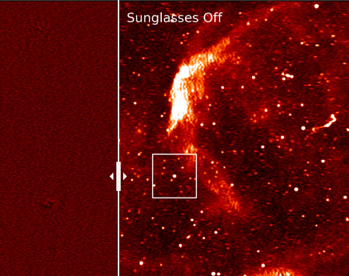 A screenshot of a slider with more detail in the red galaxy image on the right side