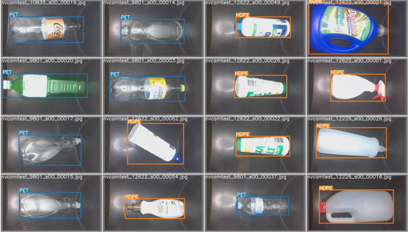 12 images of the AI analysing the different types of recycling the bin accepts. 