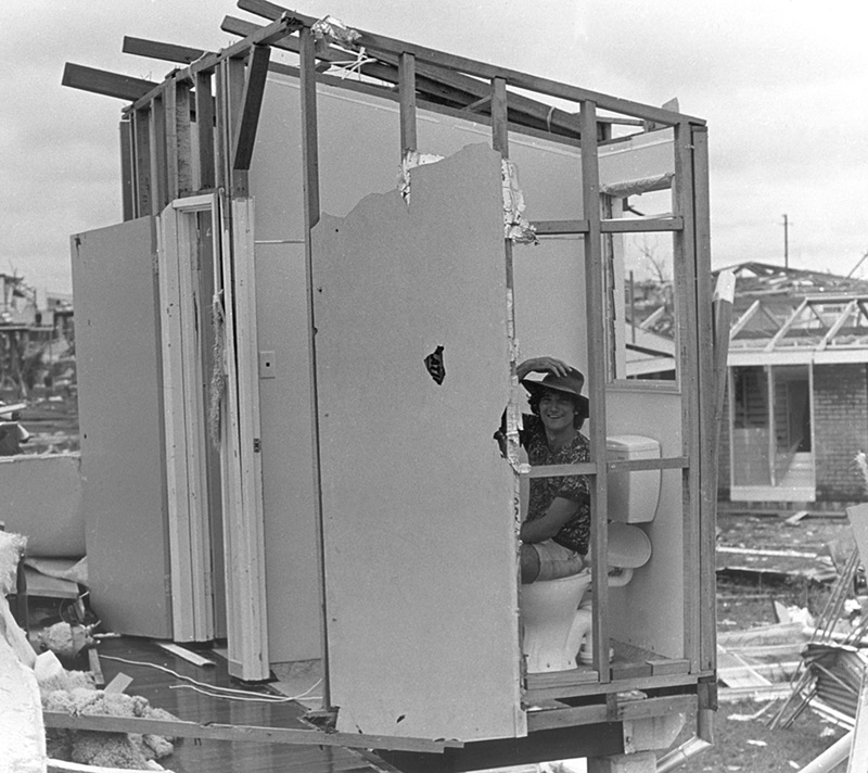 A rare moment of light captured during the Cyclone Tracey salvage mission. Source: CSIRO archives