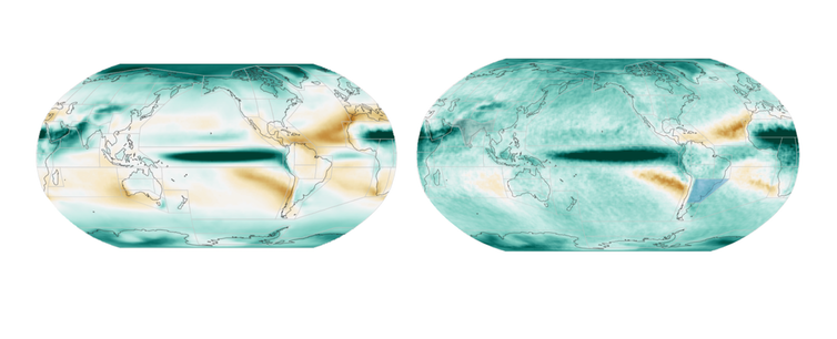 Two flat representations of the earth showing projected changes in precipiation.