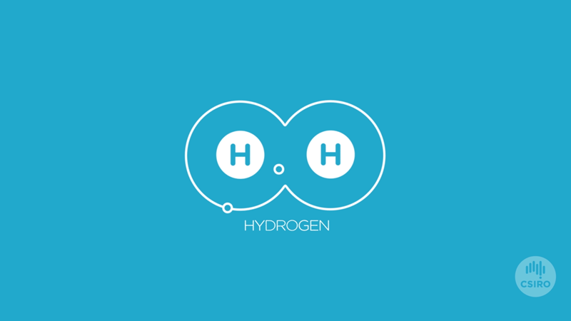 Blue infographic of two hydrogen atoms