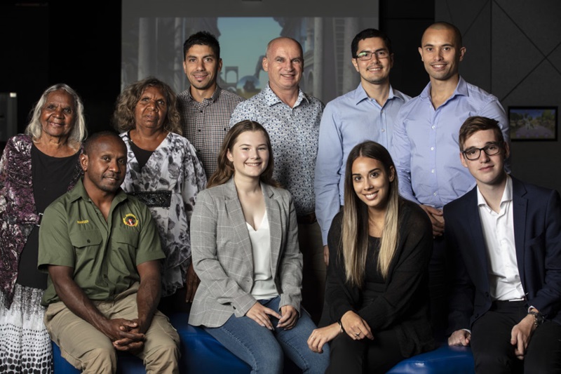 The 2018 Indigenous STEM Award winners, including Rhett Loban (back, second from right), Tui Nolan (back, far right) and Tyalah Griffin (front, second from right).