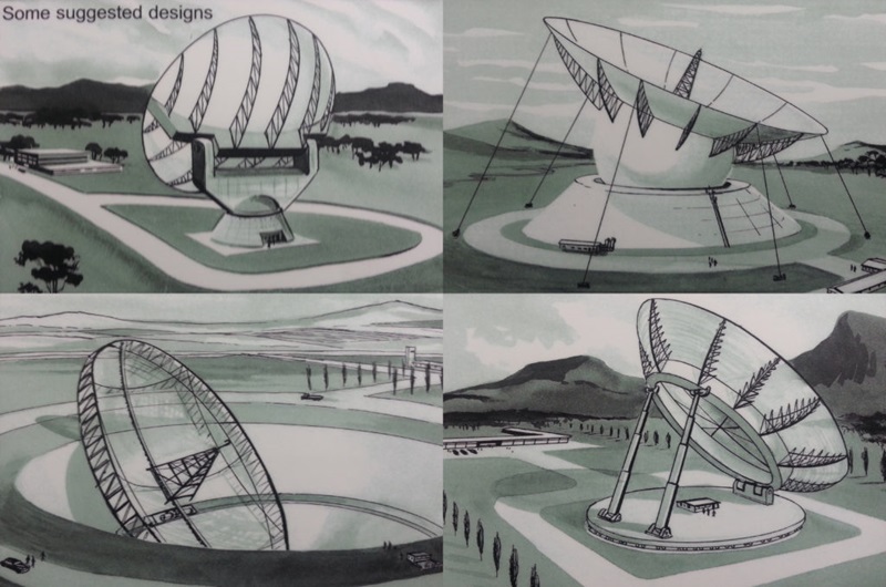 four of the designs put forward for the Parkes radio telescope.