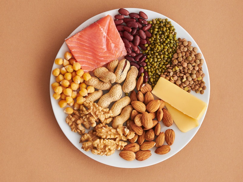 An image of a plate of different types of foods.