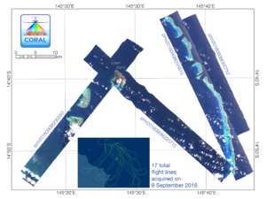 Infographic showing aeiral images of setions of Great Barrier Reef