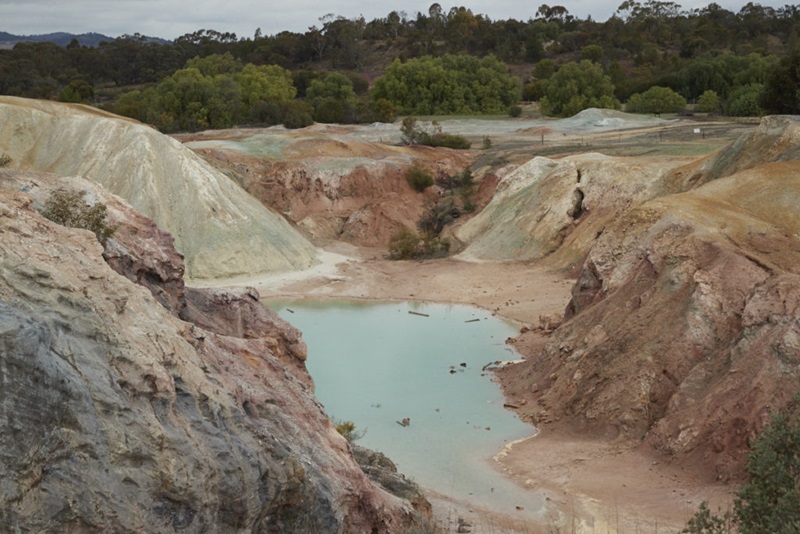 A mine with blue liquid.