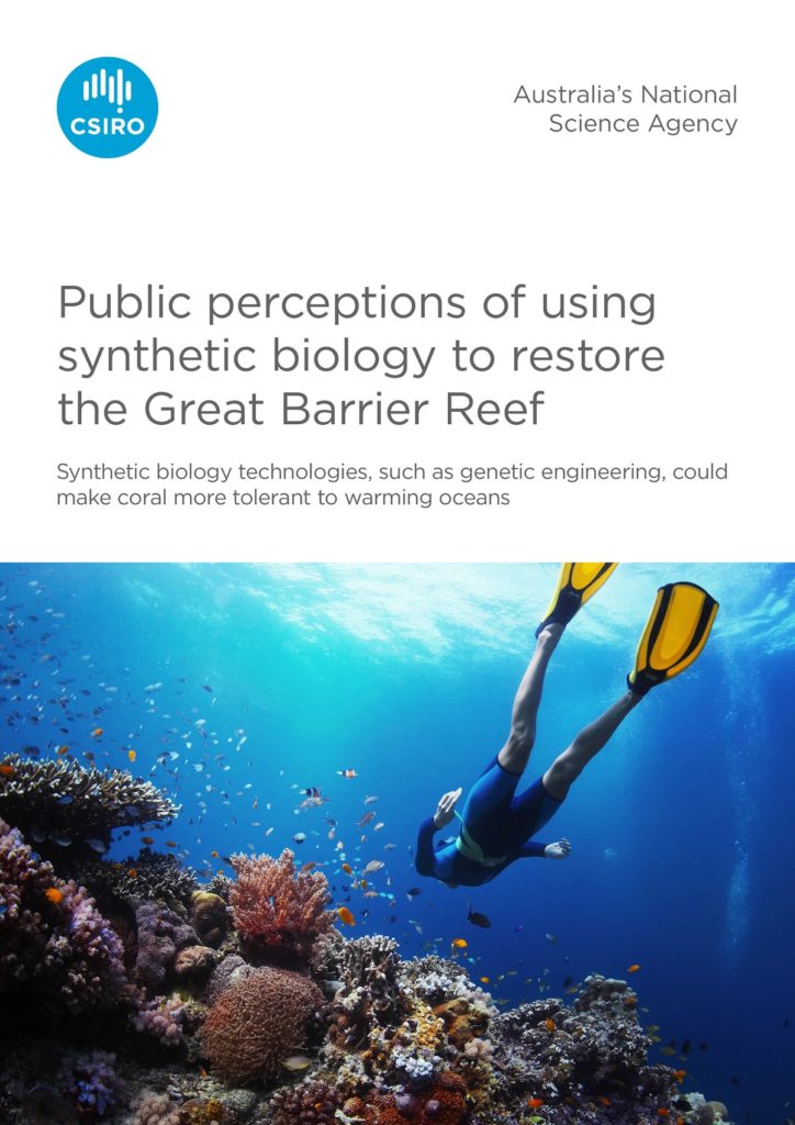 CSIRO Report cover - Public perceptions of using synthetic biology to restore the Great Barrier Reef