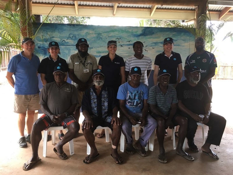 Participants of a Torres Strait sea cucumber workshop on Ugar Island, including fishers, community Elders and CSIRO scientists