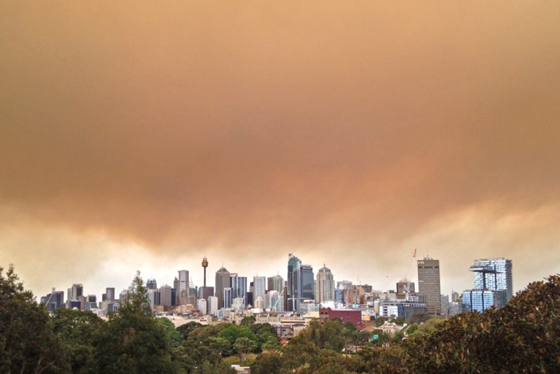 Thick smoke covers the Sydney skyline