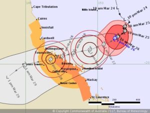 Map showing path of cyclone