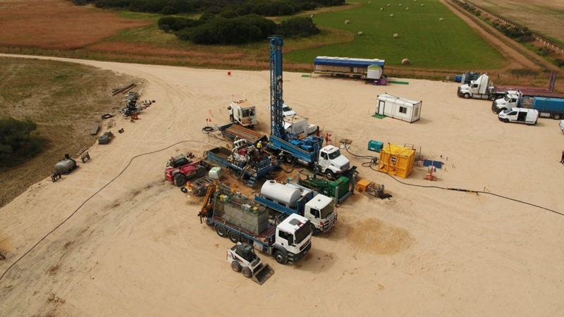 Aerial vew of group trucks in the Pilbara, WA. 