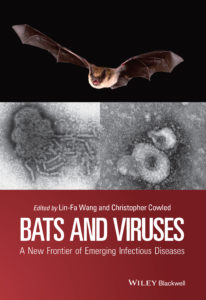 Cover of a book with image of bat and viruses