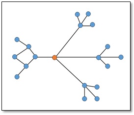 Example of a network with a gateway node in orange.