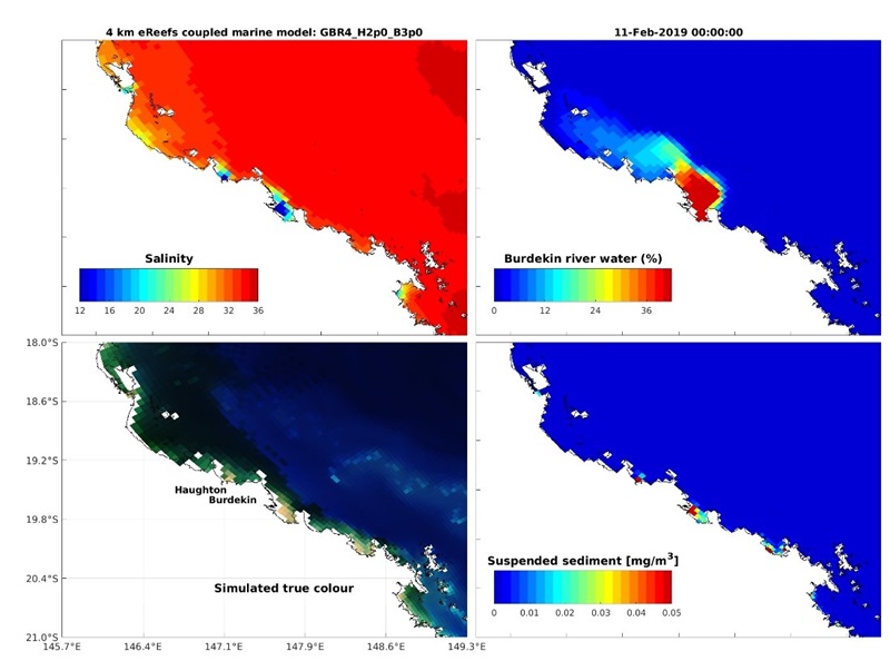 Model outputs showing decreased water quality off the coast of Queensland.