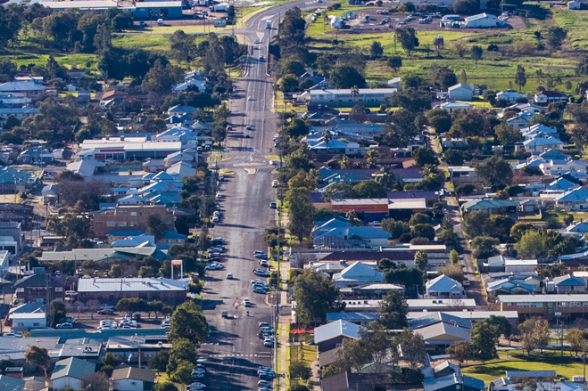 aerial photo of country town where methane levels are being tested