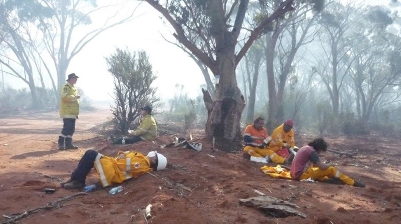The Dundas Rural Bushfire Brigade take a rest during the recent fires in Western Australia.