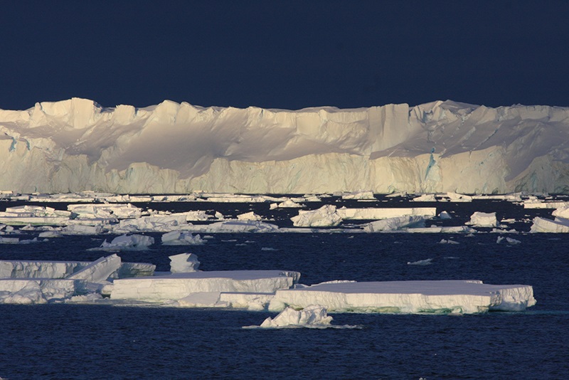 Totten Glacier viewed from ship with ice floes in foreground