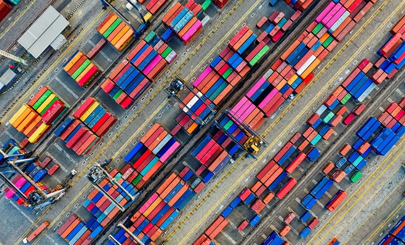 A shipping container yard