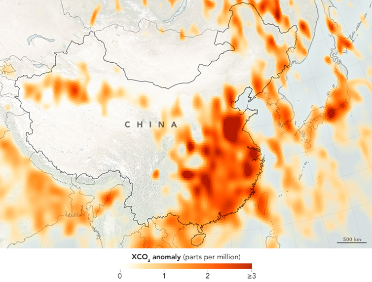 map showing carbon 'hot spots' over China