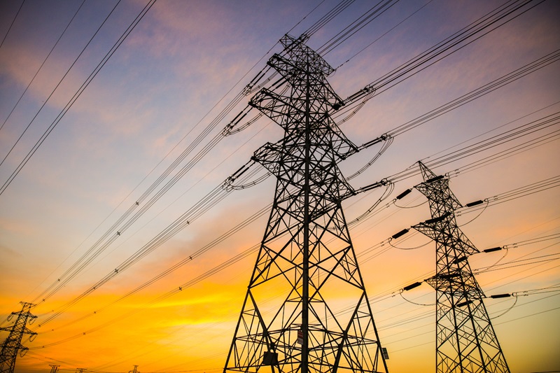 power towers at sunset