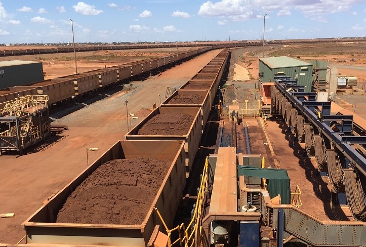 A train carrying iron ore