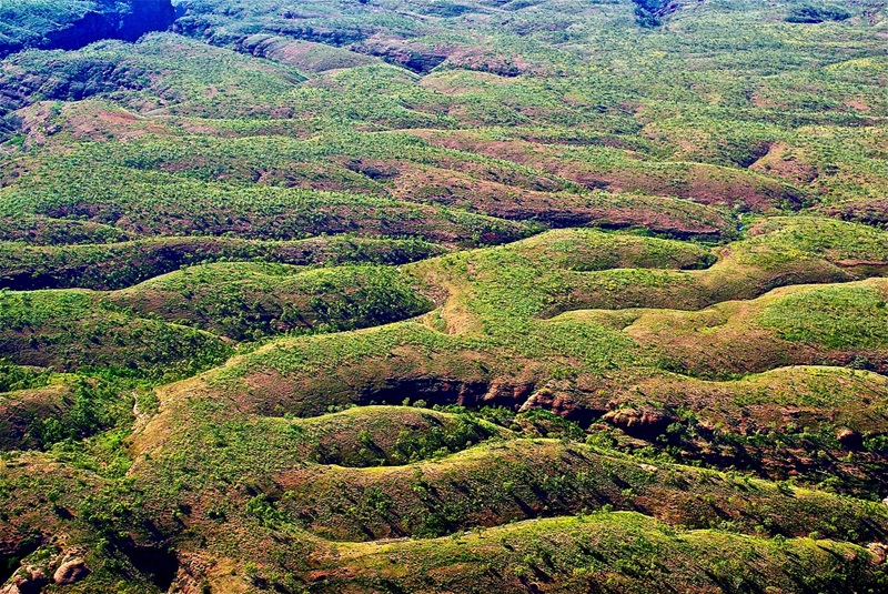 aerial of contoured landscape