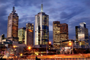 Melbourne city at dusk.