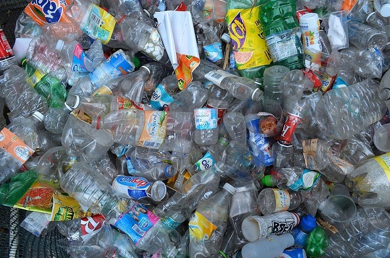 pile of rubbish mainly made up of plastic drink bottles