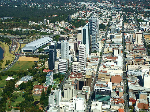Perth city streets seen from the air 