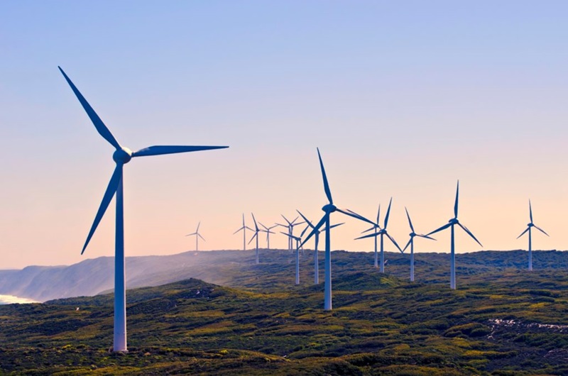 Wind farms along a coast