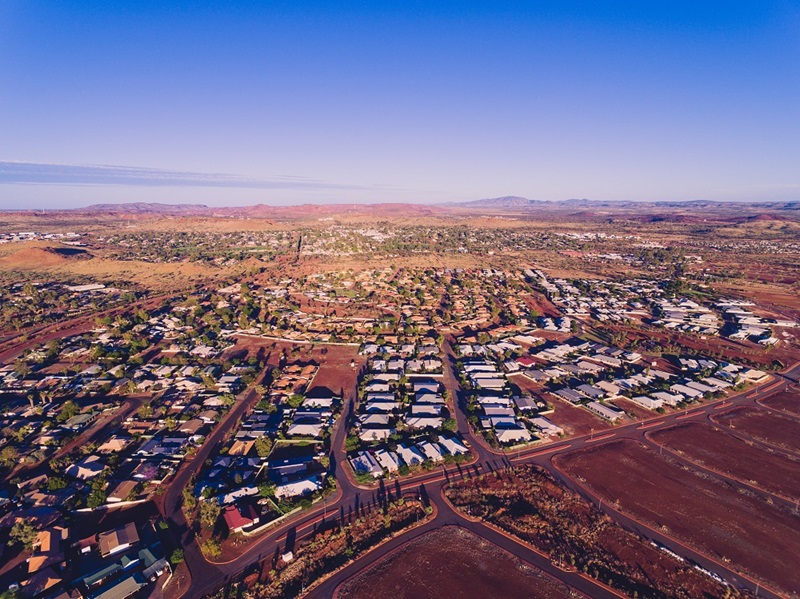 Aerial view of remote Australian town