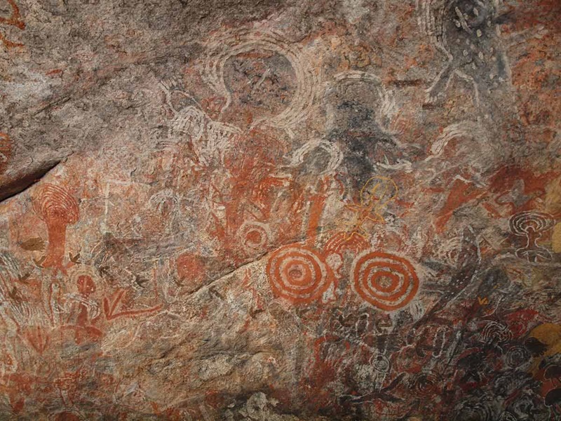 Ochre pigments were used by many Indigenous groups in art, and continue to be used today. Walinynga (Cave Hill) archaeological site, South Australia. 