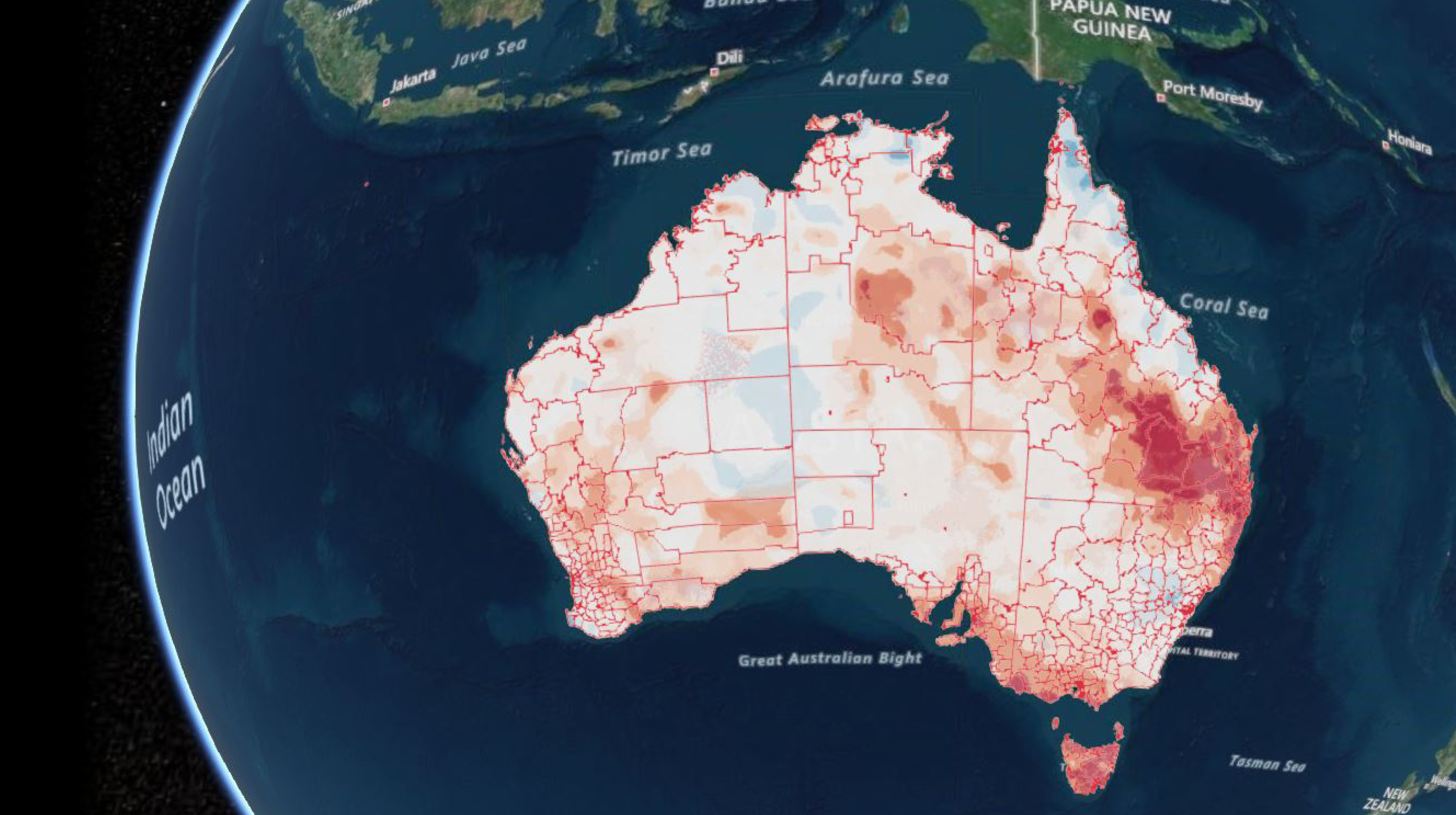 Map of Australia with coloured patches
