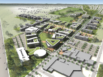 aerial view of artist impression of new development 